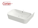 Vasque lavabo design rectangulaire, suspendu ou à poser, Couleur blanc mat, Finition lisse, Solid-Surface Corian®, Taille : 65 x 50 x 16 cm - Stock disponible ! LIVRAISON OFFERTE